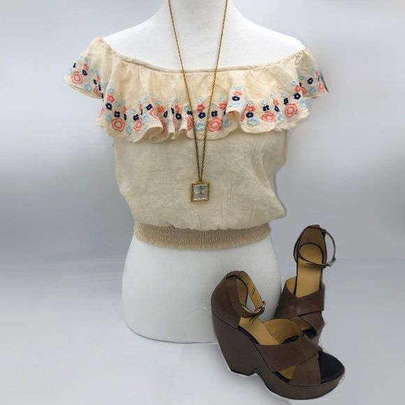 mine Tops - *CLEARANCE* Ivory embroidered off shoulder top